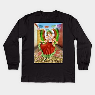 Christmas Quetzalcoatl Skirt Background Kids Long Sleeve T-Shirt